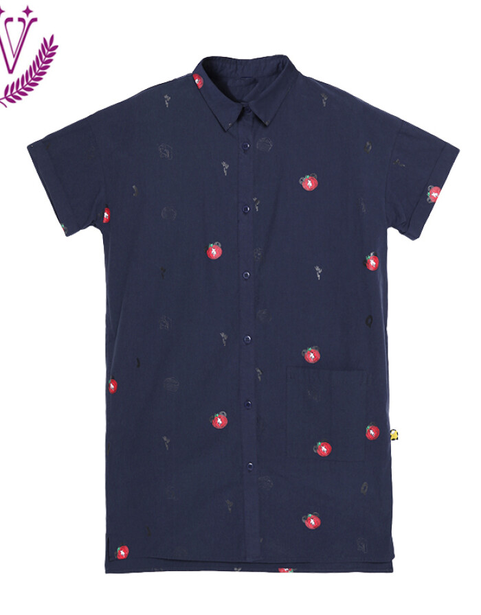 每購MEERYCO 2016年時尚專柜產(chǎn)品夏裝新款韓版印花甜美小清新中長款襯衣淑女襯衫學生 珍珠白