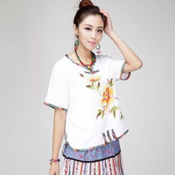 廠家直銷 2015新款 民族風女裝 手繪花包邊原創(chuàng)女裝亞麻上衣